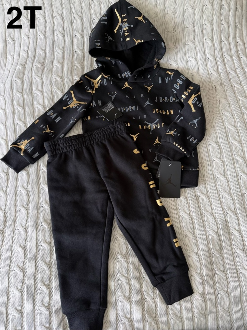 Jordan Toddler 2T 2 Piece Sweatsuit NEW Hoodie Sweatpants Jumpman Nike Air Gold